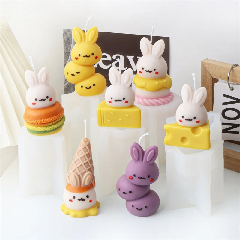 

3D Easter Dessert Bunny Silicone Candle Mold, Macaron Cheese Chocolate Cake Decor, Simulation Aroma Plaster, Soap Making Supplie