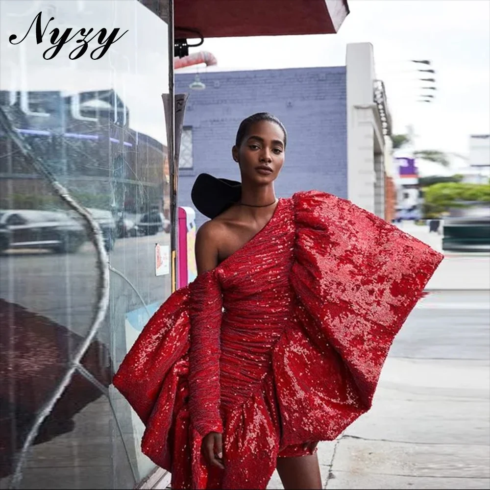 

NYZY E490 Fashion Puffy Ruffles Sequins Short Evening Dresses 2025 Red Carpet Celebrity Red Carpet Party Prom Gowns Customized