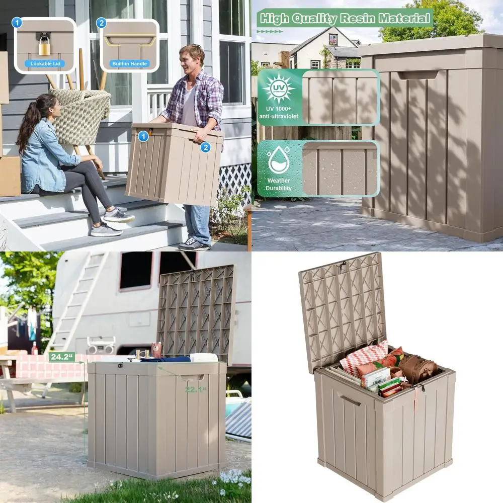 

Gray 50 Gallon Waterproof Outdoor Storage Box with Lock for Patio and Garden Tools