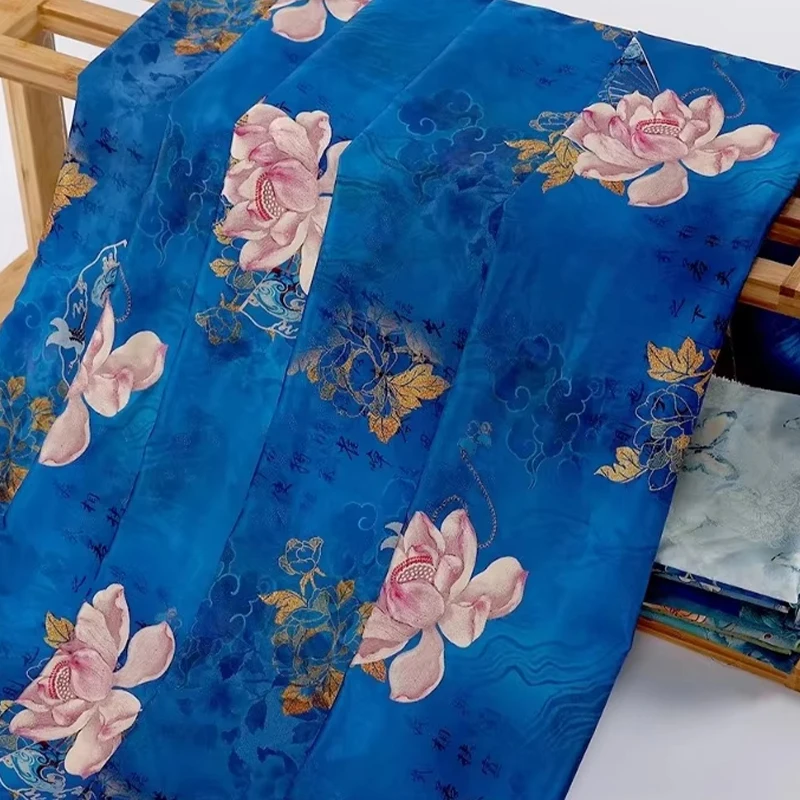 

Landscape Silk Stretch Satin Fabric 50x150cm for Traditional Chinese Vintage Hanfu Cheongsam Lady's Clothing Dress Sewing Crafts