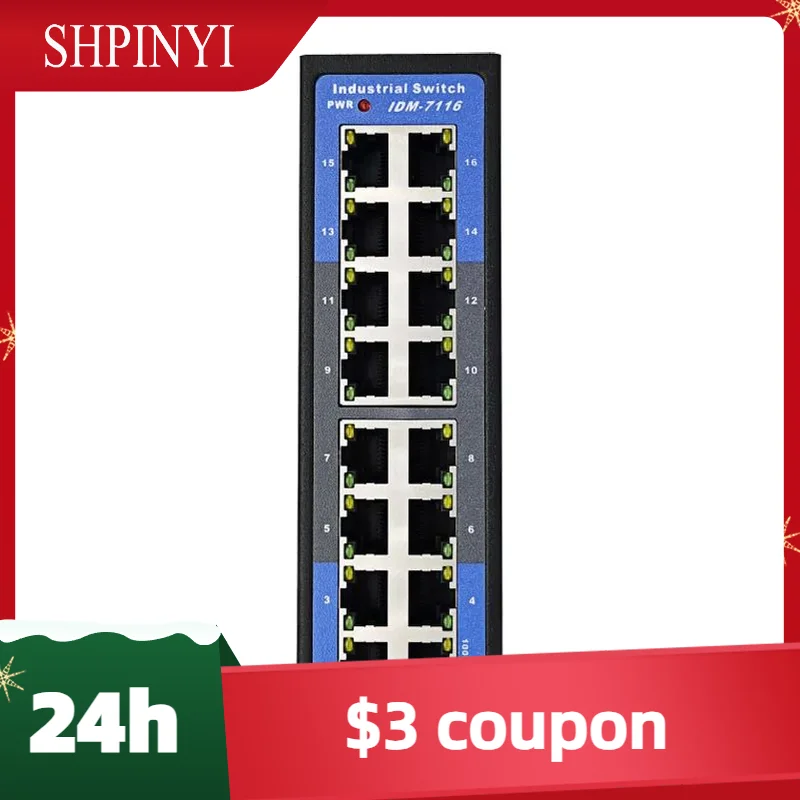 IDM-7116 Industrial 16 Port 100M Ethernet Switch Non Managed Din-Rail 24V Working at -20 to70 °C
