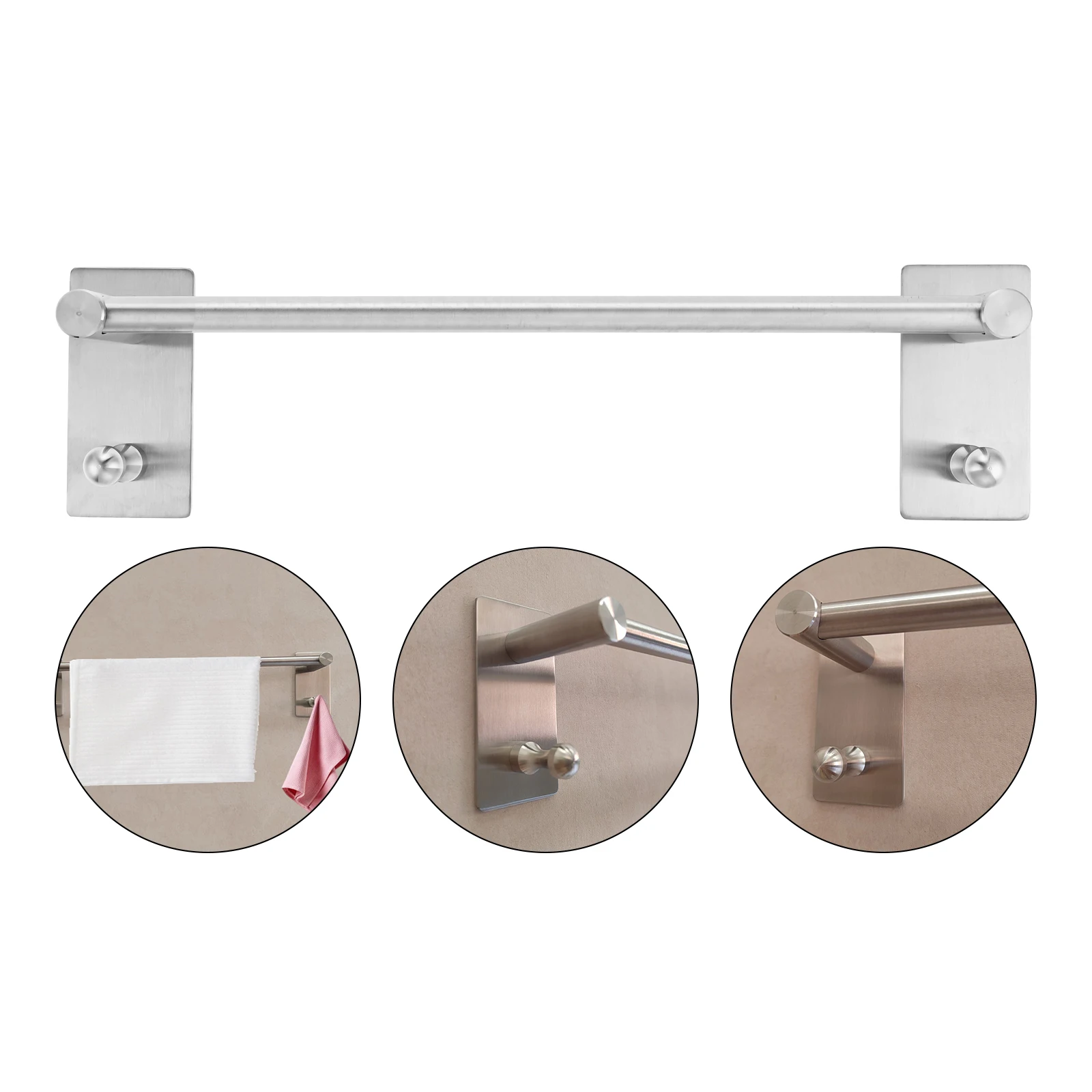 1 Pc No Drilling Towel Rack Towel Rail Brushed Stainless Steel 34*9cm/44*9cm For Bathroom Kitchen Office Balcony Washroom Toilet