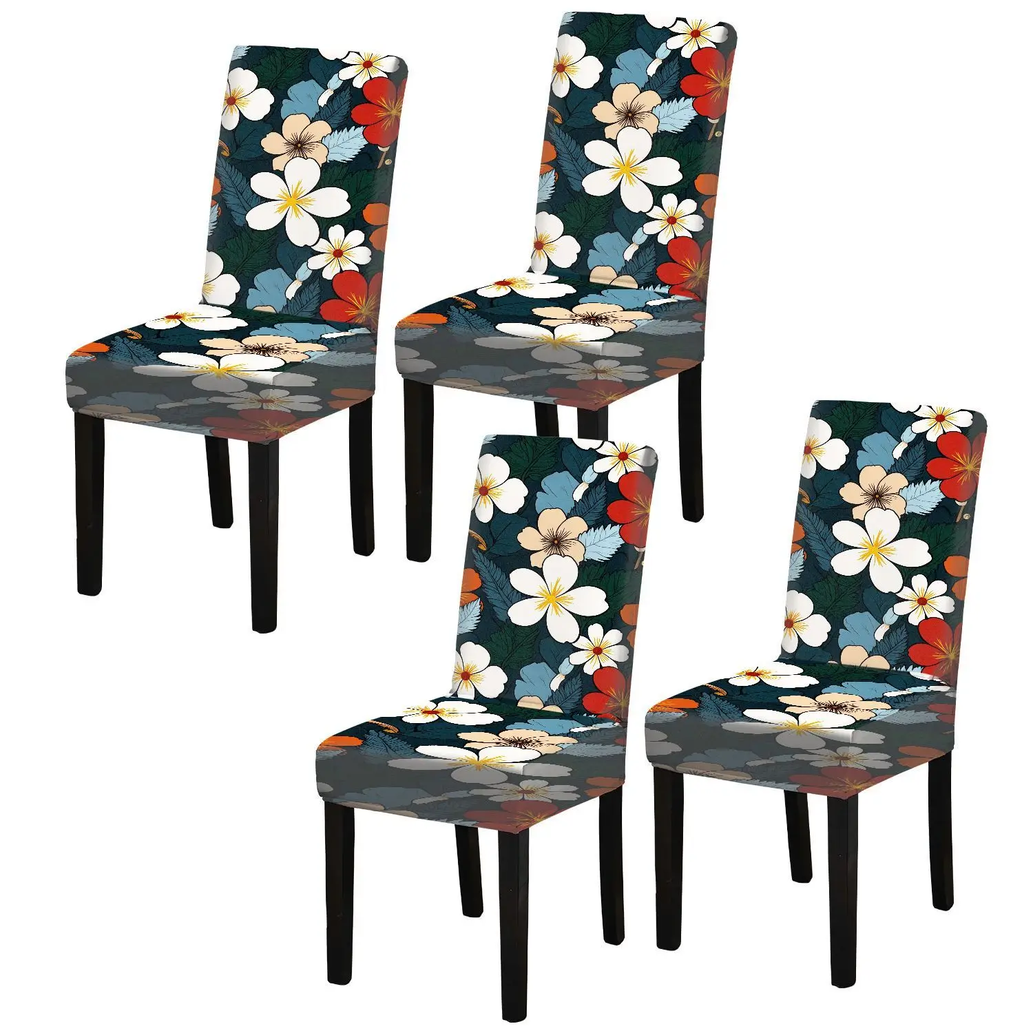 Elastic printed dining chair cover, removable and washable scratch-proof dining chair cover, warm and creative flower pattern