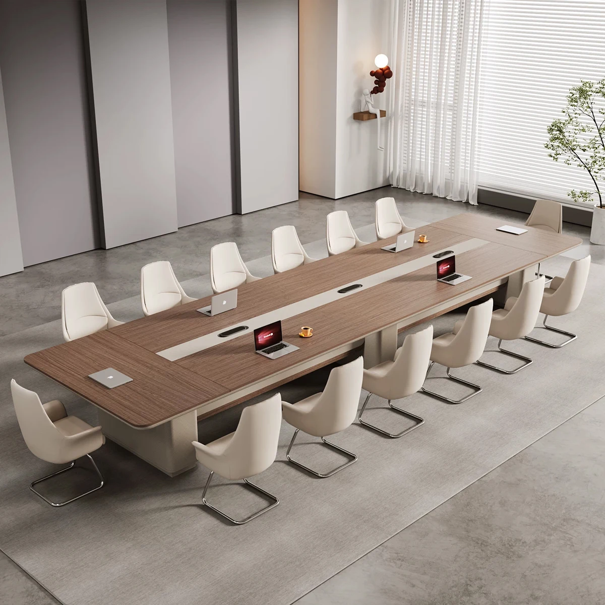 Large Modern Office Conference Table 10-12 Person Meeting Table Professional Boardroom Desk Integrated Power Data Ports Melamine