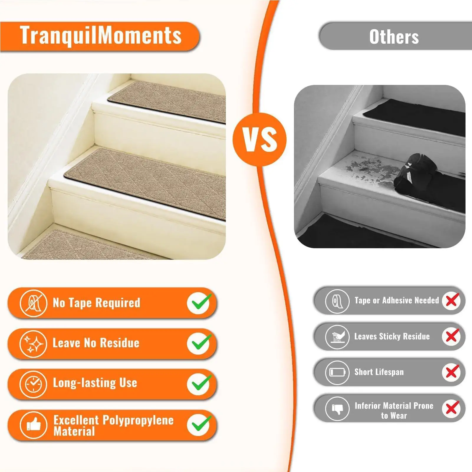 

Stair Carpet 7 Pieces Adhesive Treads Rugs Reusable Stair Carpets For Home Kitchen Bathroom Basement Commercial Industry Outdoor