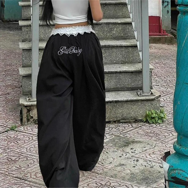 Pantaloni cargo casual in pizzo da strada pantaloni casual a vita bassa da donna 2024 pantaloni lunghi di moda autunnale di nuovo arrivo abbigliamento di design femminile