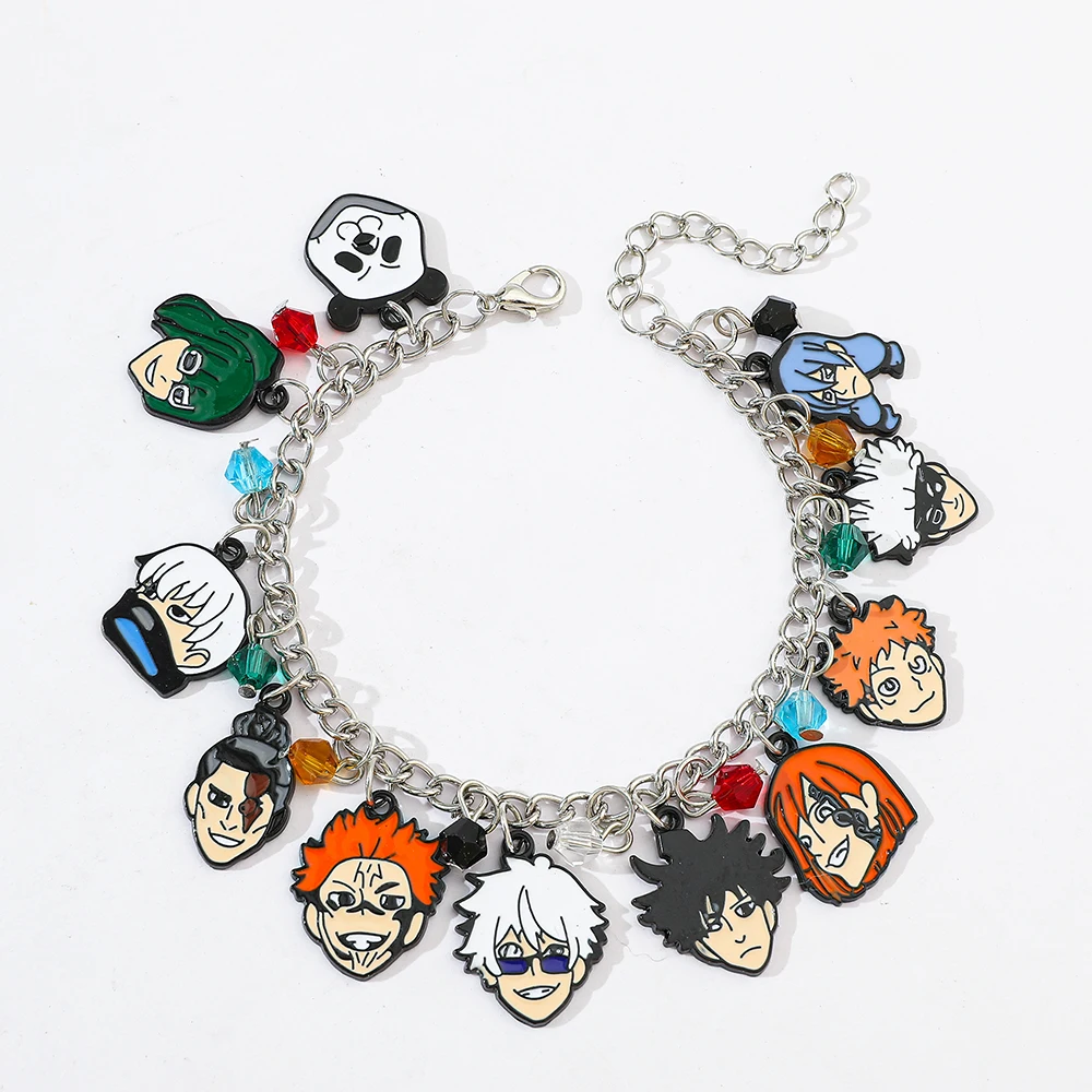 Jujutsu Kaisen Anime Charm Bracelet Enamel Pendant Chain Bangle with Gojo Yuji Megumi Nobara Characters for Anime Fans Jewelry