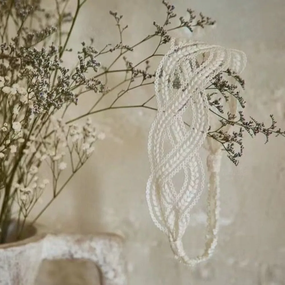 

Retro Wave Lace Baby Headband Flower Embroidered Infant Hairband Wide Headdress Elastic Hair Hoop Newborn