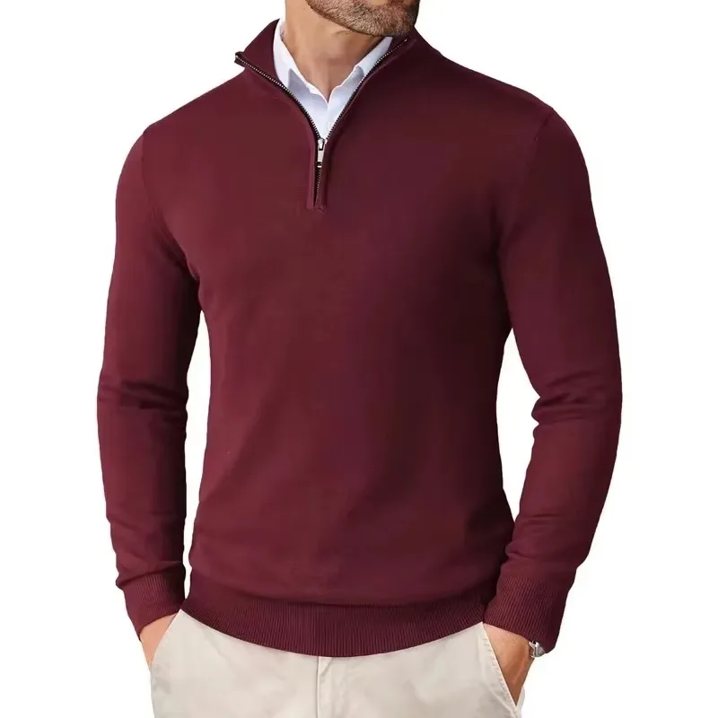 Herensweaters met kwartrits, slanke pasvorm, lichtgewicht trui, outdoor-tops met opstaande hals, halve coltrui, gebreid streetwear