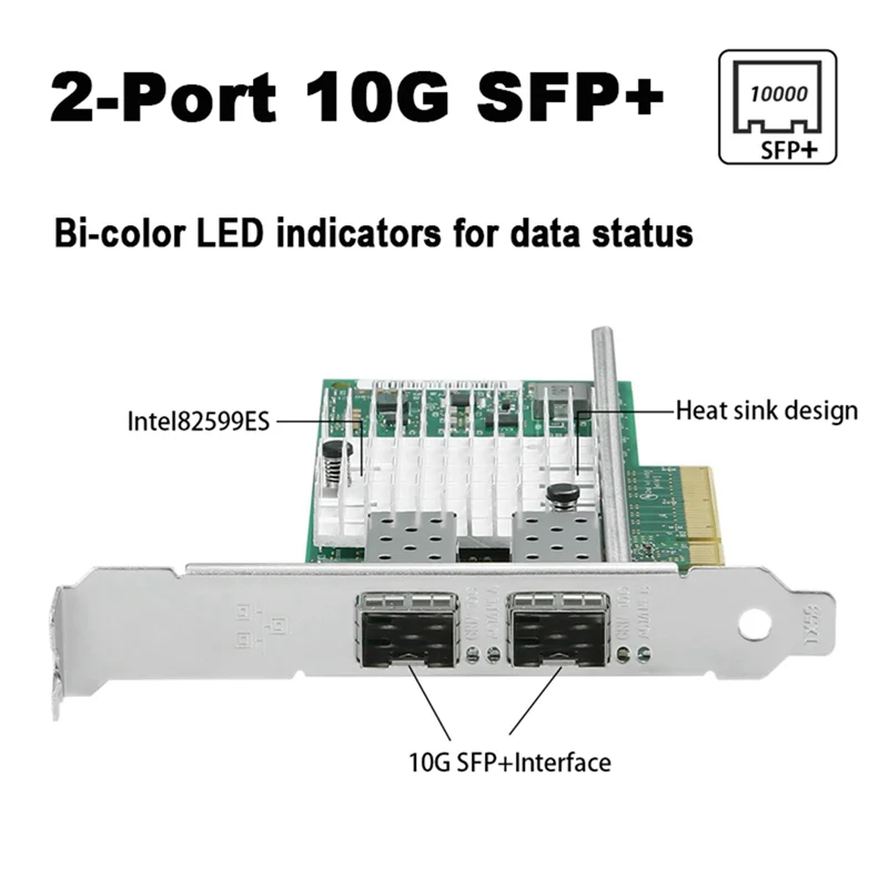 

【Sleek Design】X520-DA2 Двухпортовая сетевая карта SFP 10Gbe Двойной порт SFP+ PCI Express X8 Оптоволоконный сервер Адаптер сетевой карты Ethernet