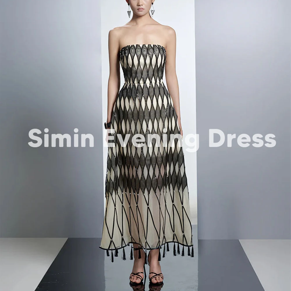 

Simin Women's Strapless A Line Checks Saudi Evening Dresses With Sleeveless Ankle-Length Formal Elegant Party Dresses 2025