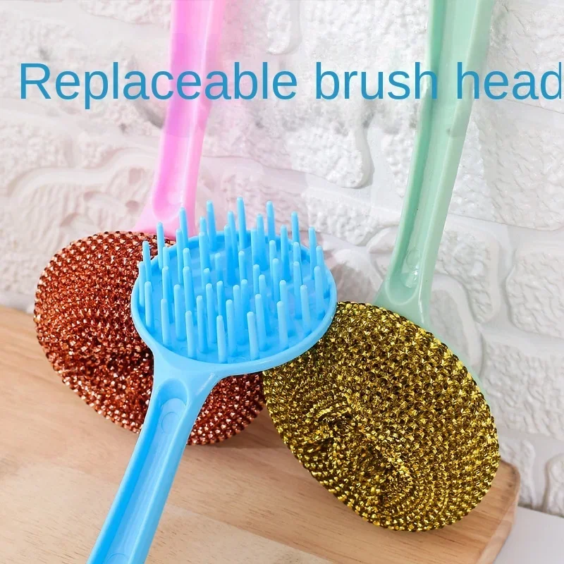 Detachable Stainless Steel Cleaning Ball Washable Handle Steel Wire Cleaning Brush Multipurpose Kitchen Wash Pot Dish Bowl Brush