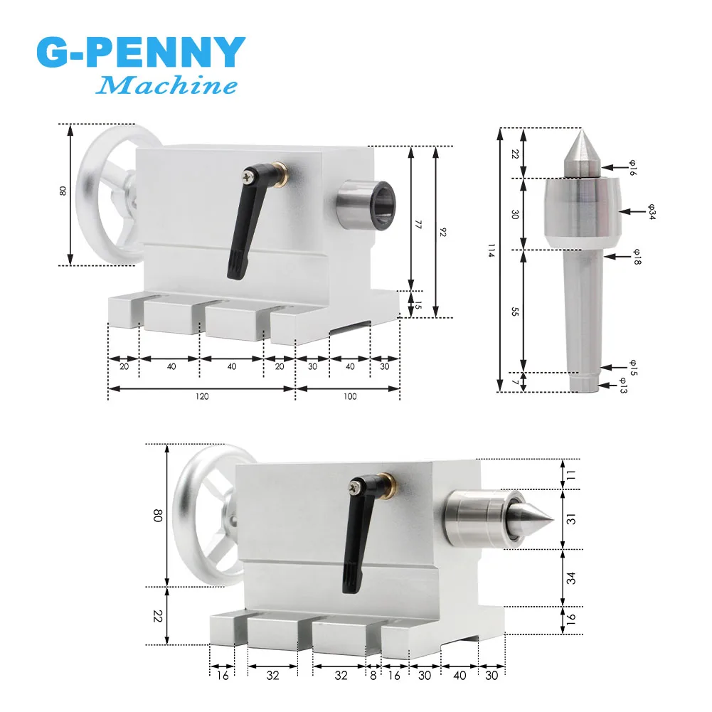 4th Axis Kit 3/4Jaw 100mm NEMA23 2.2Nm HBS57 Closed Loop Stepper Motor A axis Rotation Axis With Tailstock Changeable Head