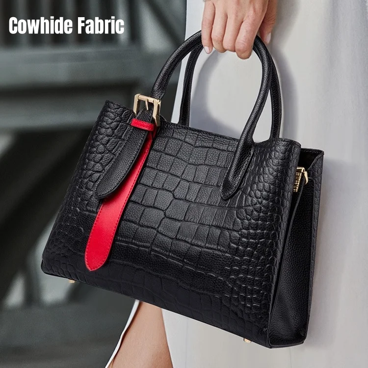 

Cowhide Leather Handbag Women Large Capacity Ladies Bag Fashion Atmosphere Crossbody Commuter Soft Wearable Crocodile Pattern