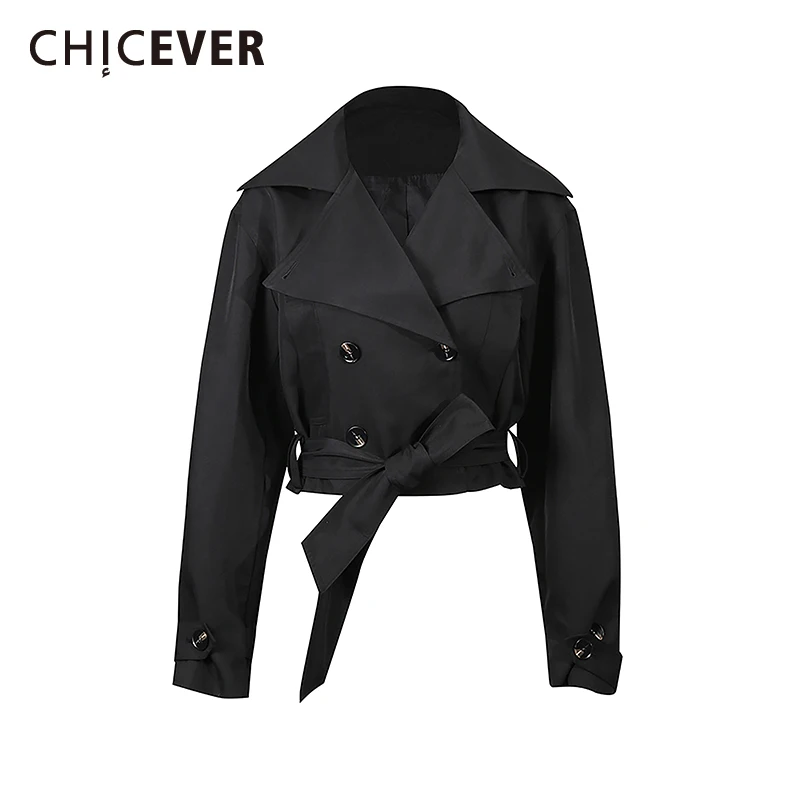 

CHICEVER Solid Spliced Lace Up Jacket Female Lapel Long Sleeve Slimming Streetwear French Women's Jackets Autumn Fashion Style