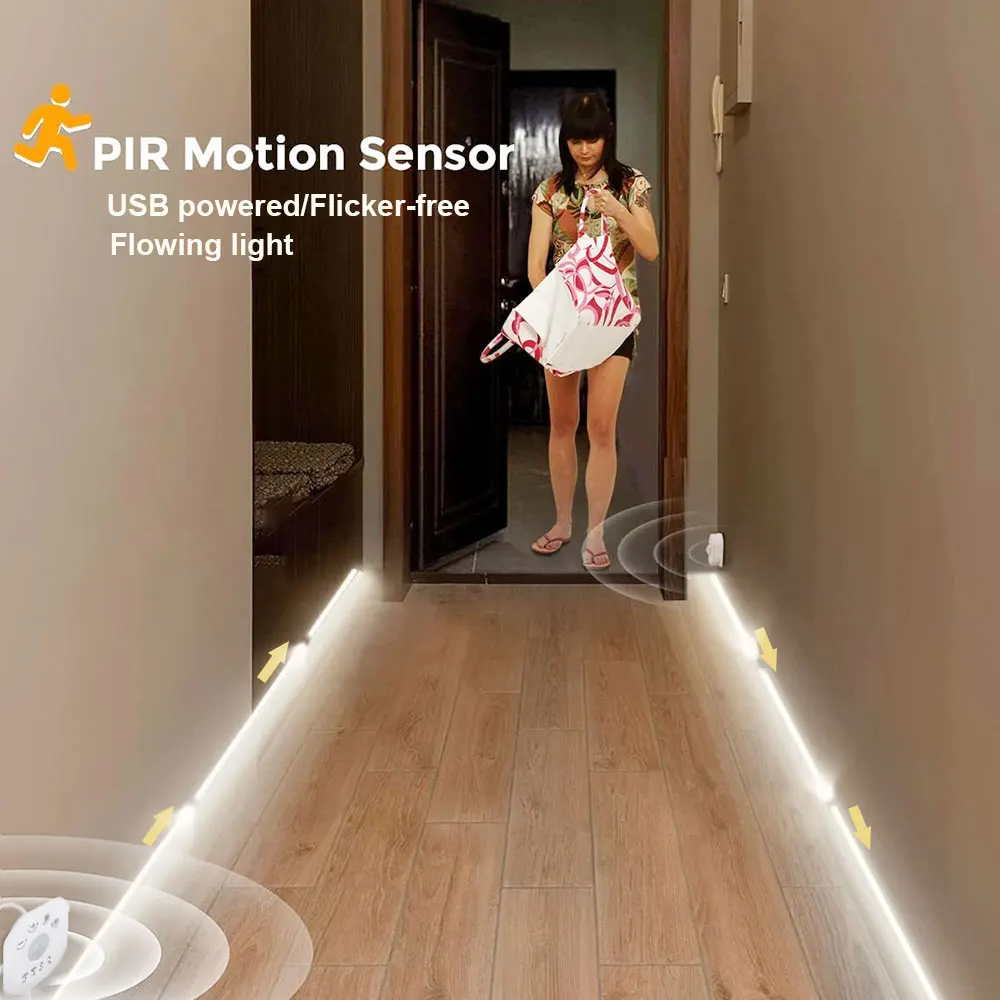 Motion COB Light Strip Flowing Motion Sensor LED Strip Light USB-Powered Flexible Strip Lights for Bedroom, Living Room