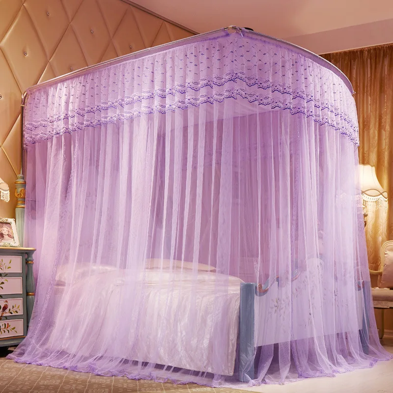 U-shaped retractable mosquito net, three-door design, stainless steel tubes, floor-standing brackets,  sturdy and stable