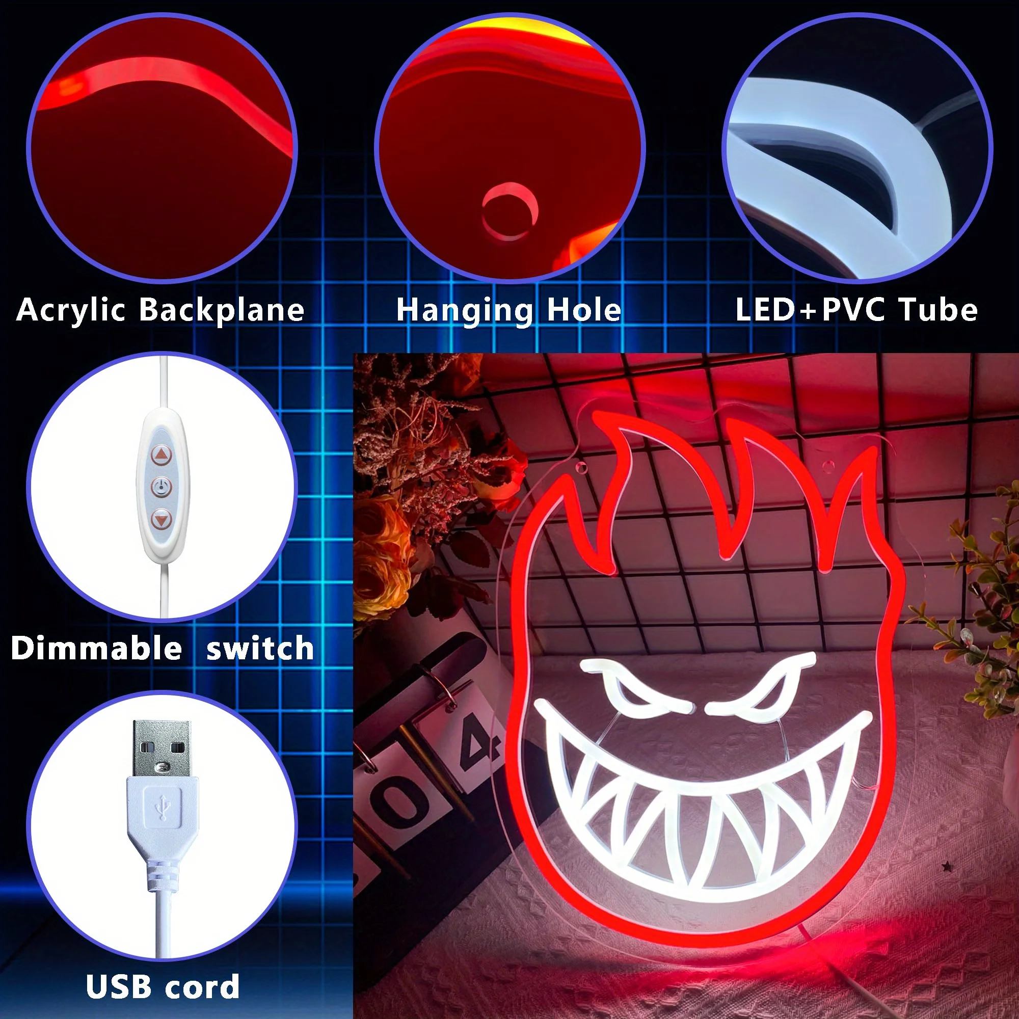 Flame LED Neon - Engraved Acrylic Design, USB Powered Dimmable LED Neon, Suitable for Bars, Parties, Game Room Wall Art