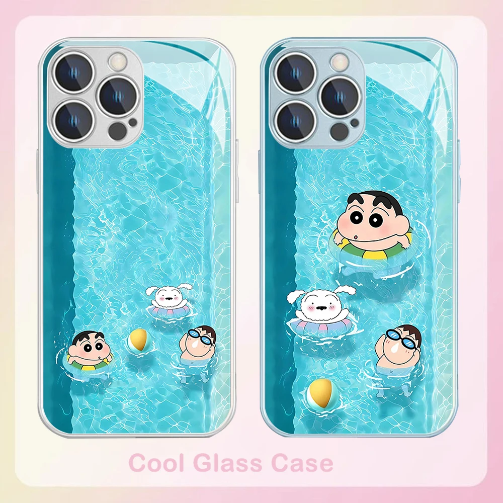 

Summer Swim S-Shin-Chans Metallic-Color Phone Case For iPhone X XR XS 16 15 14 13 12 Mini 11 Pro Max 7 8 SE 20 Plus Glass Cover