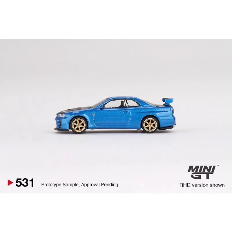 MINI GT 1:64 Nissan Skyline R34 Top Secret GT-R diecast alloy model, children\'s collection toys, holiday gifts for children.