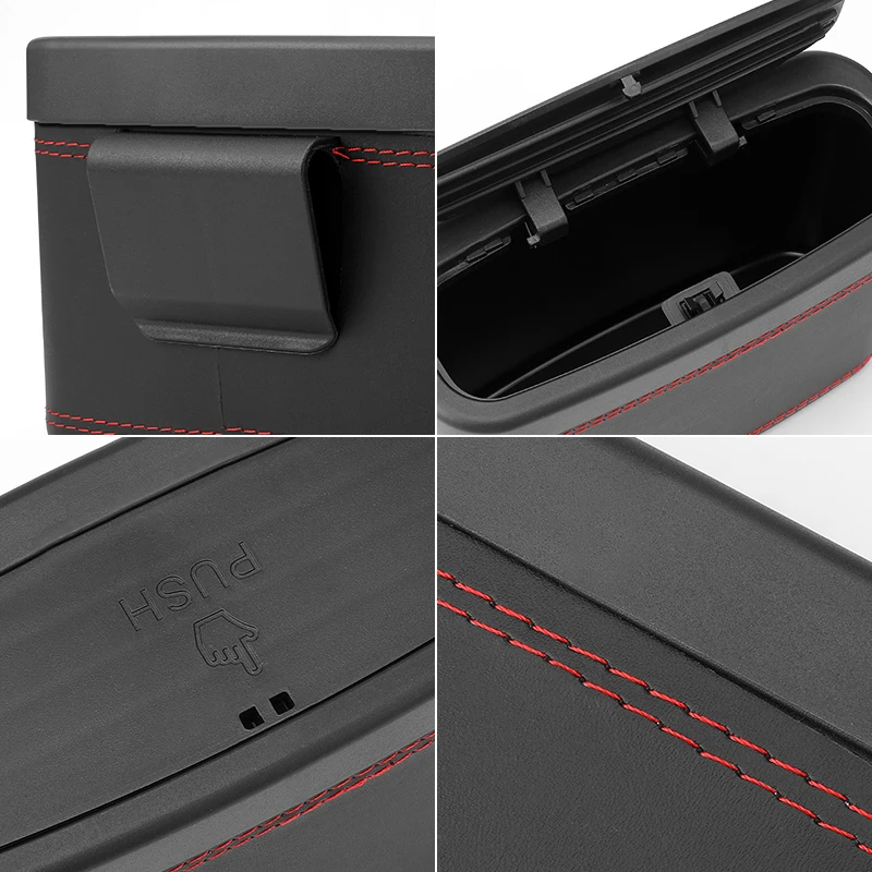 Multifunktionale Auto-Aufbewahrungsbox mit Druckmechanismus, Mülleimer aus PU-Leder für Fahrzeuge, Aufbewahrungsbox zum Aufhängen an der Rückseite des Sitzes und an der Tür, mit Druckmechanismus – Detail 7