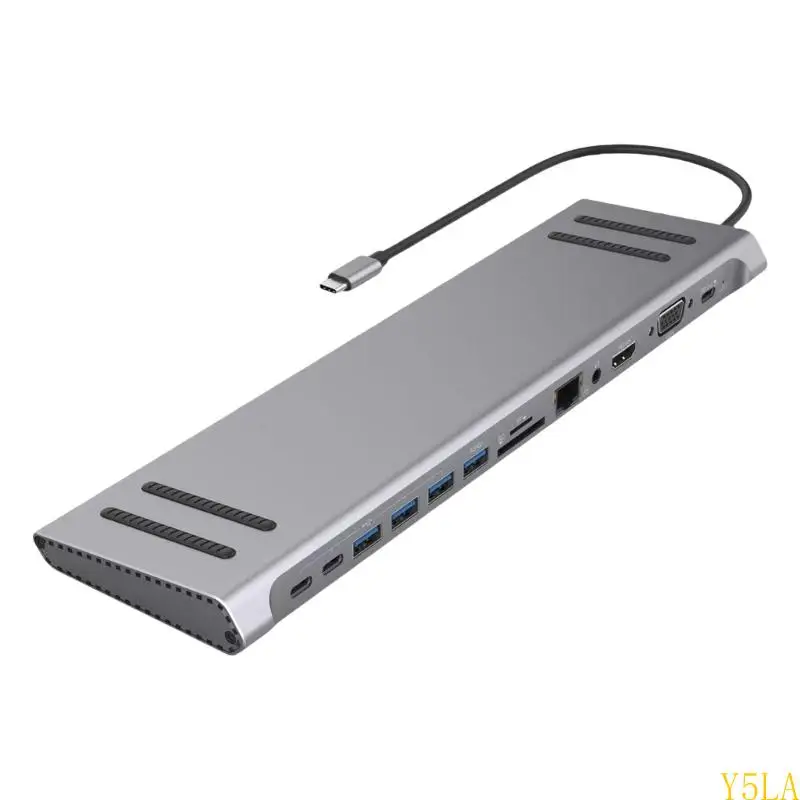 

Y5LA 14 in 1 USB C Multiports Hubs Docking Stations for Laptops HDMIs VGA Ethernet TF USB C Port USB Expansion Adapter
