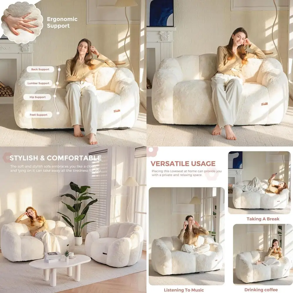 

Диван-мешок для взрослых в форме кушетки, ультрамягкий мини-диван для чтения или гостиных, бежевый