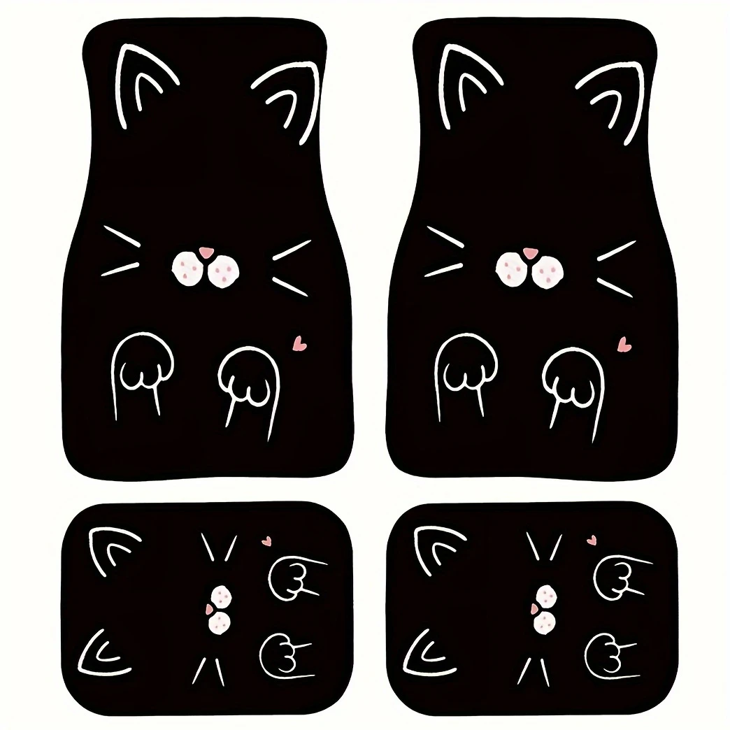 

4 шт. подходят для автомобильных ковриков с милым мультяшным принтом кота, всепогодная подкладка для передних и задних сидений для большинства автомобилей, седанов, внедорожников, фургонов
