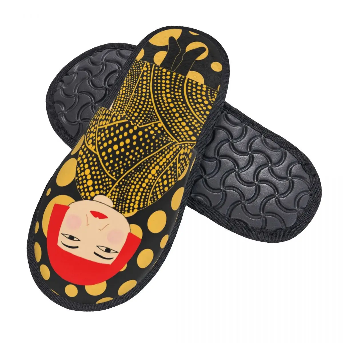 Custom Yayoi Kusama House Slippers Women Cozy Memory Foam Yellow Dots Slip On Spa Slipper Shoes