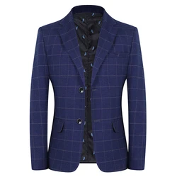 2024 New Spring and Autumn Coat Middle-aged Slim Fashion Handsome All Matching Plaid Suit Men Casual  Polyester  Blazer Mujer