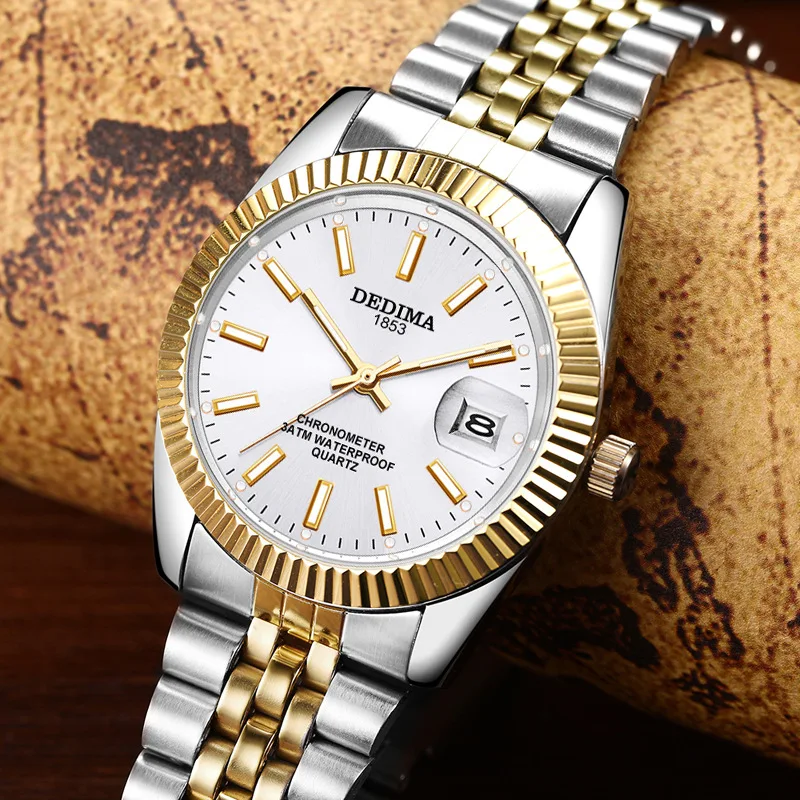 Luxury Gold Quartz Watch Waterproof Men\'s Watch 38mm Stainless Steel Automatic Date Luminous Hand Relogio Masculino