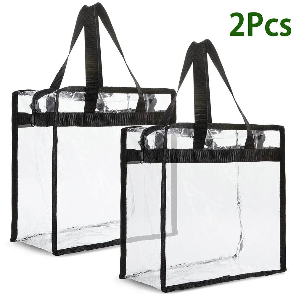 2Pcs Clear Tote Bags with Zipper Large Capacity Transparent Shoulder Bag Multipurpose Transparent Totes for  Work School Gym2024