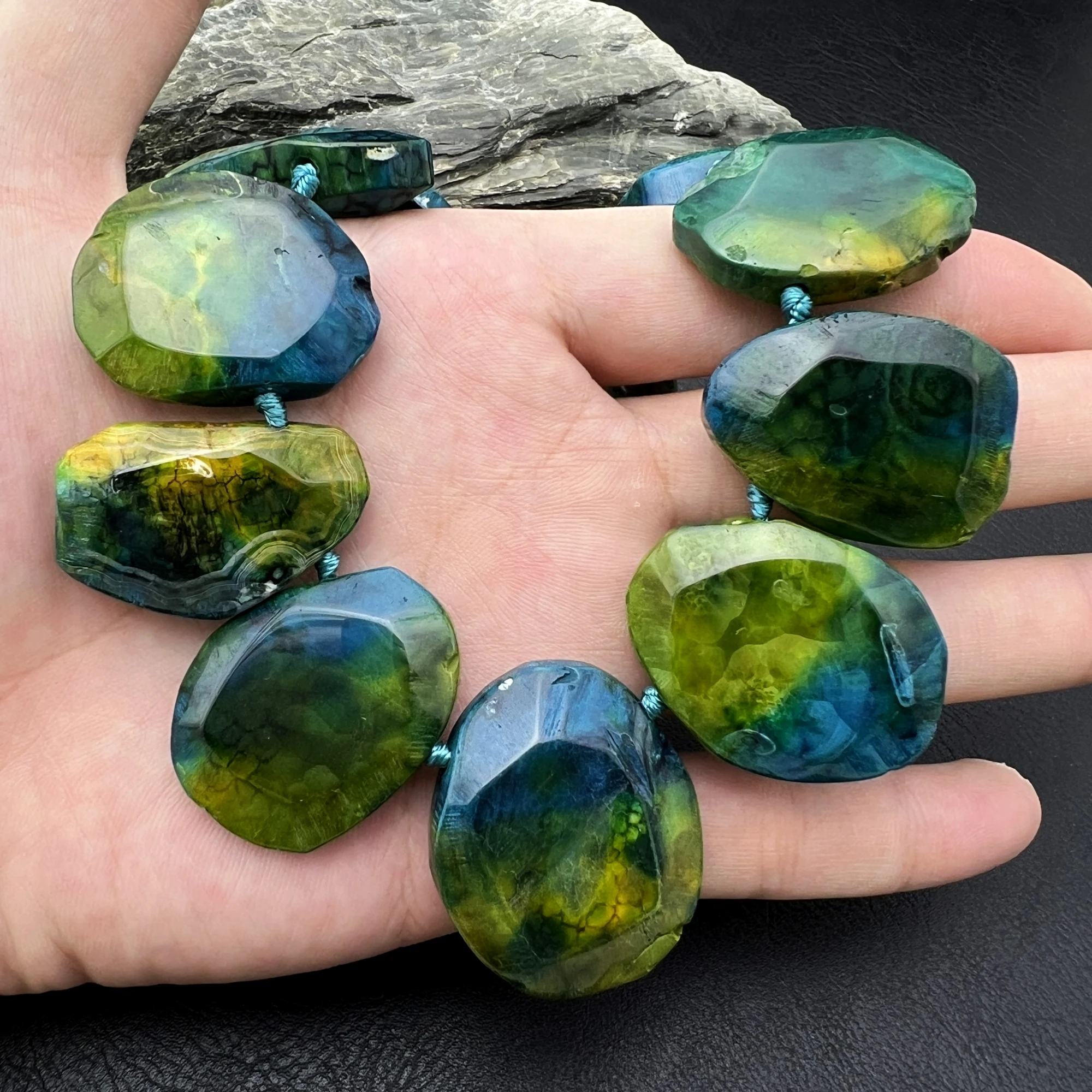 17Inchs Side Drilled Graduated Dragon Agates Faceted Slice Focus Beads For DIY Choker Necklace Jewelry Making MY240906