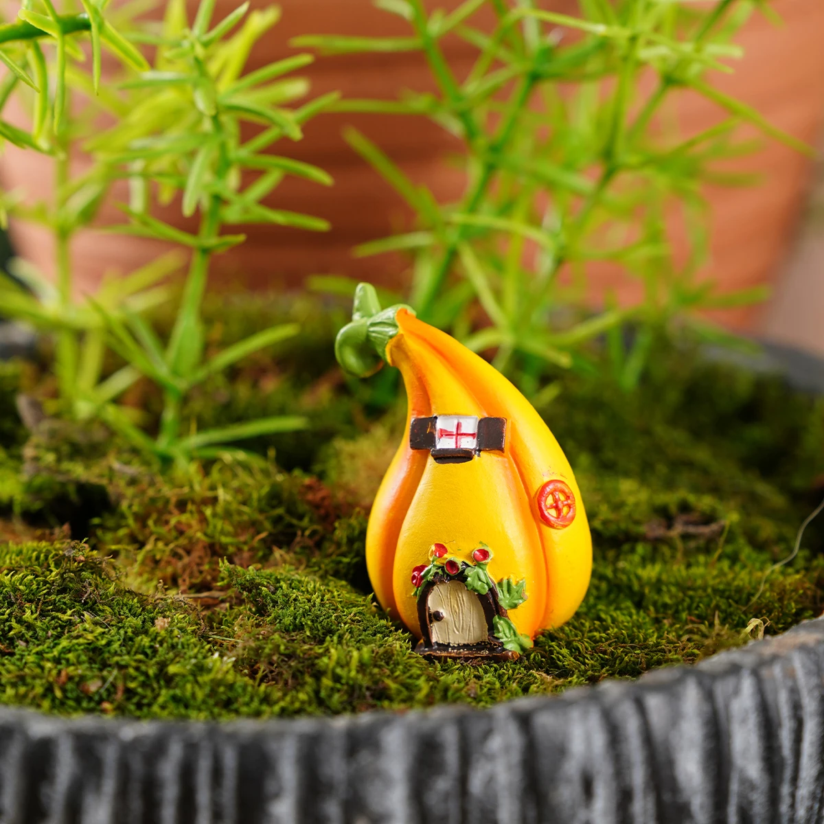 1PC Cartoon süßes Kürbishaus Gartendekoration Stück, geeignet für Garten-Topfpflanzen-Dekoration und Mikrolandschaft DIY