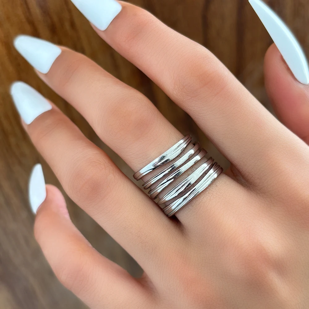 Stainless Steel Rings Geometric Multi-Layer Hollow Line Fashion Adjustable open Ring Lover Ring for women Jewelry Wedding Gifts