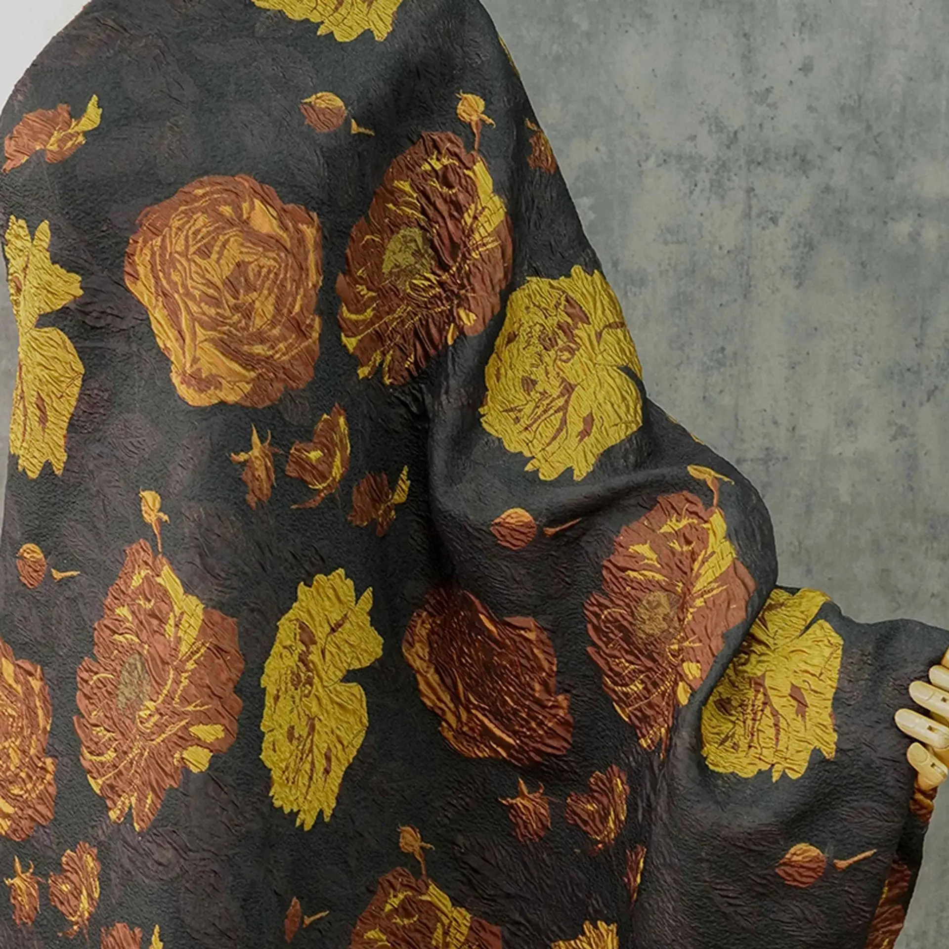 

3D Embossed Yellow Brown Floral Jacquard Fabric Court Style Dress Vest Jacket Decorative Sewing Cloth