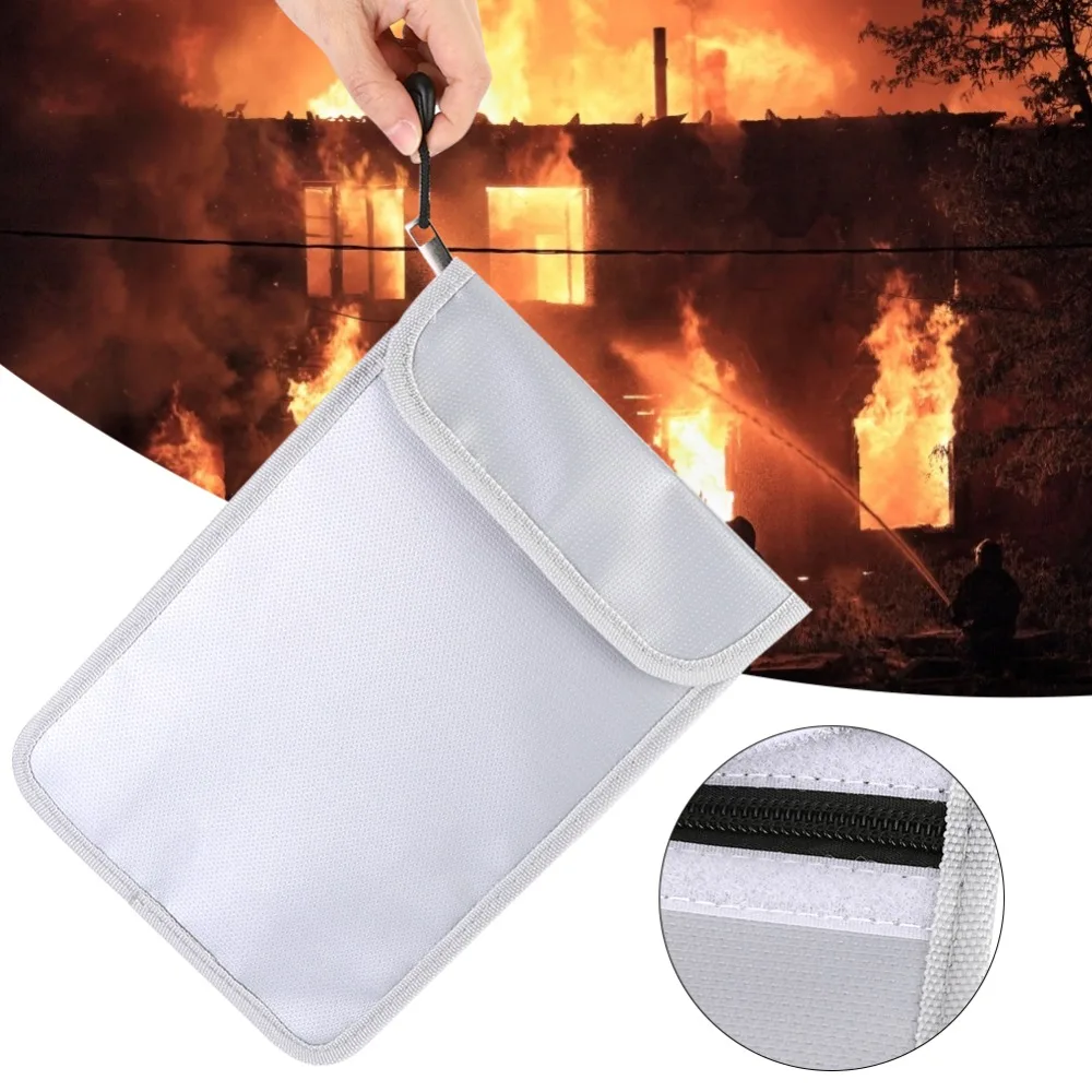 

Portable 27x17.5cm Fireproof Bag Fireproof Vertical Safety Bag Moistureproof Double-zipper Moistureproof Bag Office Use