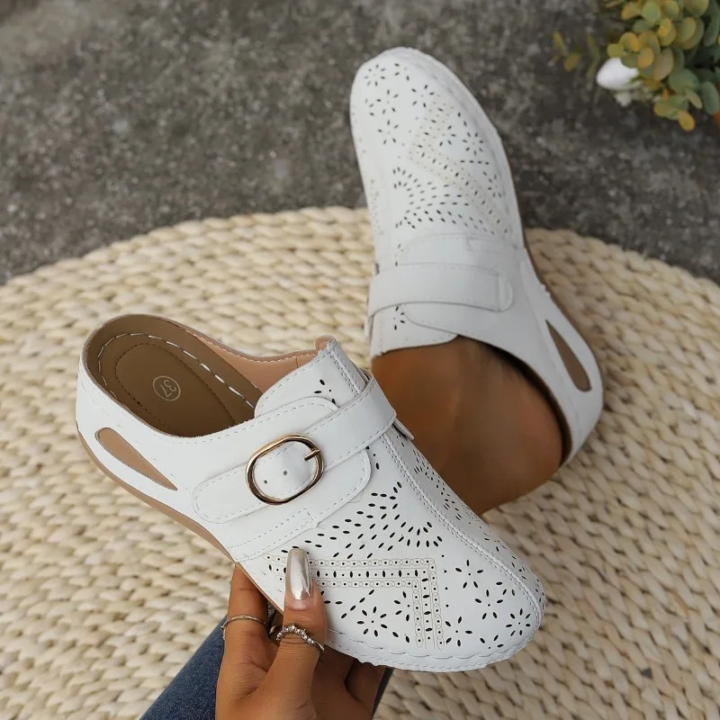 Hot Sale Shoes Female 2024 Summer Large Size 43 Women\'s Closed Toe Slippers Comfortable Thick-soled Roman Women Shoes Zapatos