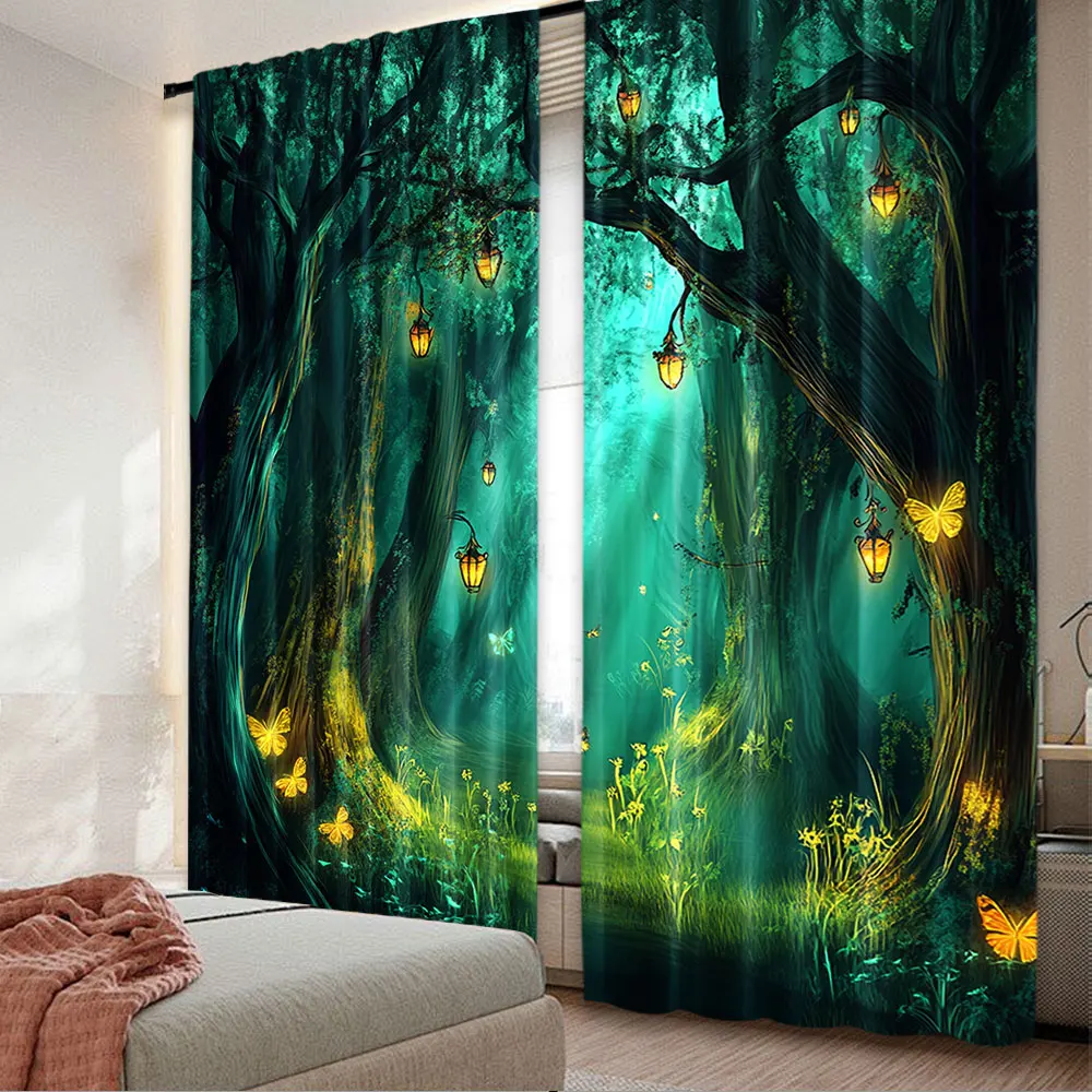 2Pcs Fantasy Nature Curtains Gothic Fantasy Forest Magic Dreamland Fairy Landscape Suitable For Bedroom Bathroom Living Room