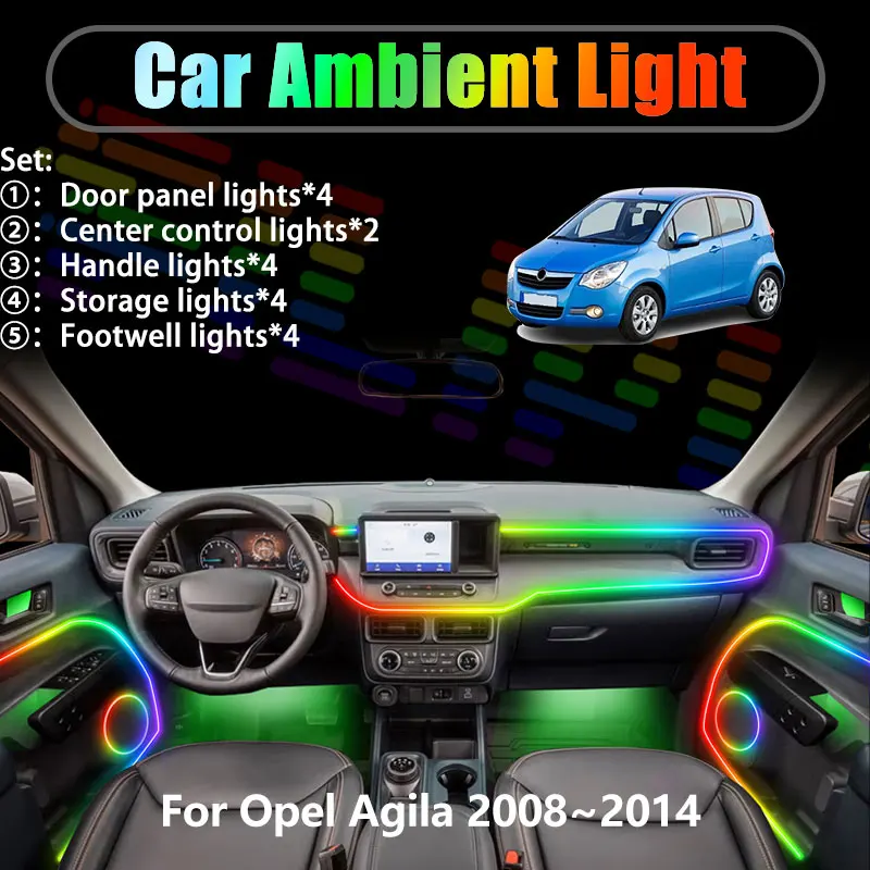 

Для Opel Agila 2008~2014 MK2 2-го поколения 2009 2/18 в 1: Светодиодная подсветка салона и багажника, USB RGB, комплект с эффектом потока