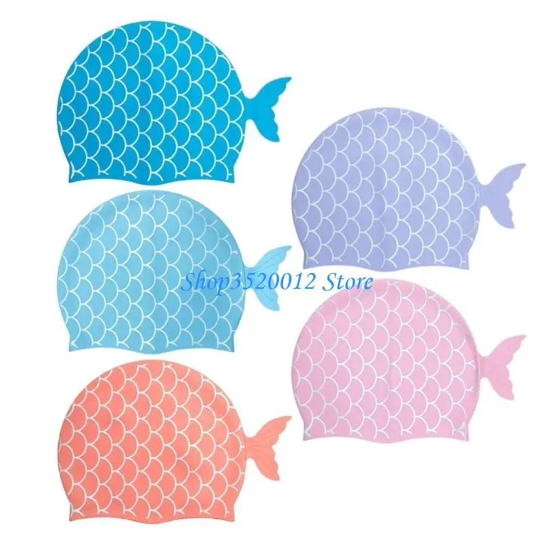 

27RD Kids Girl Swim Hat Cartoon Fish Swimming Hat Bathing Hat for Long and Short Hair