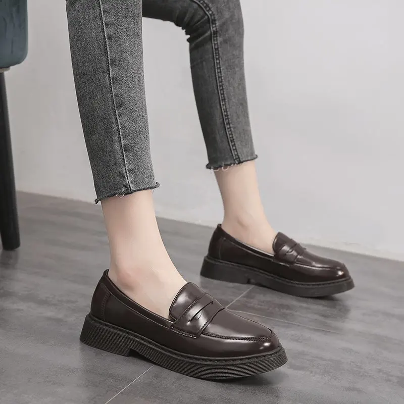 

Женские туфли из мягкой кожи с толстой подошвой, стильные стельки с круглым носком, резиновая подошва, весна-осень 2023, Женская Обувь