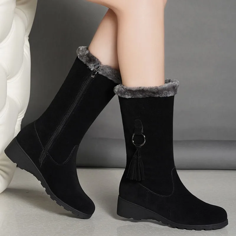 

Winter Women Boots Plush Velvet Snow Boots Winter Warm Mid-calf Boots Outdoor Non Slip Wedges Platform Boot Botas Invierno Mujer