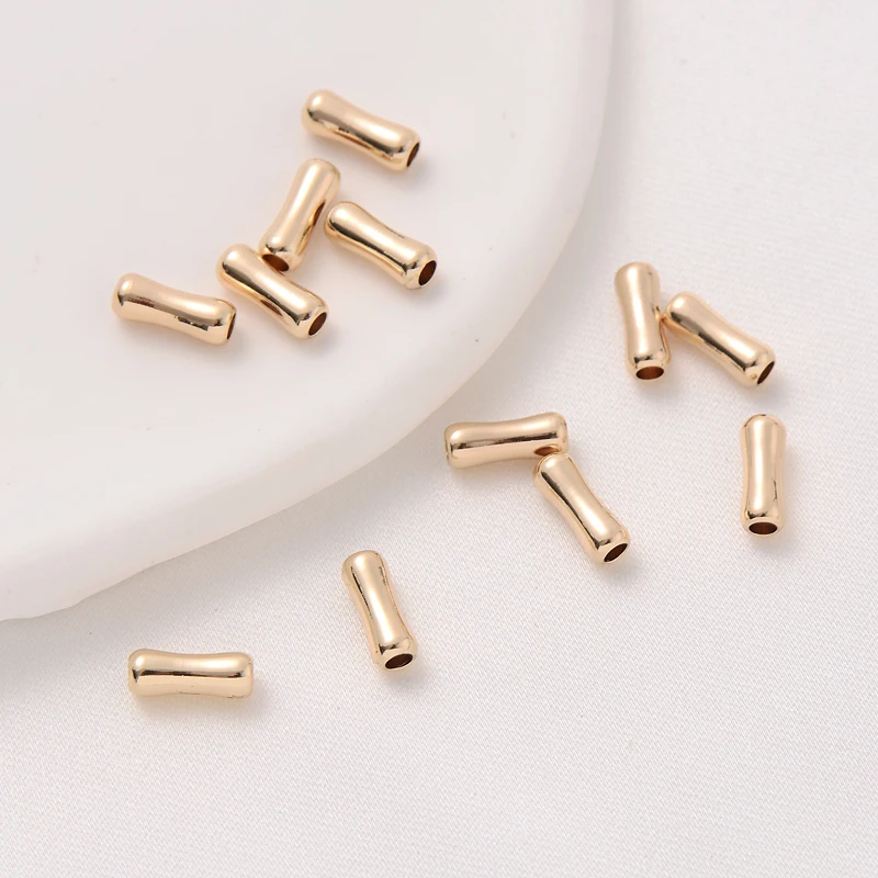 

50PCS 14k Gold Plated Long Column Bead Bone Spacer Bead Charms for Jewelry Making DIY Supplies Handmade Brass Accessories