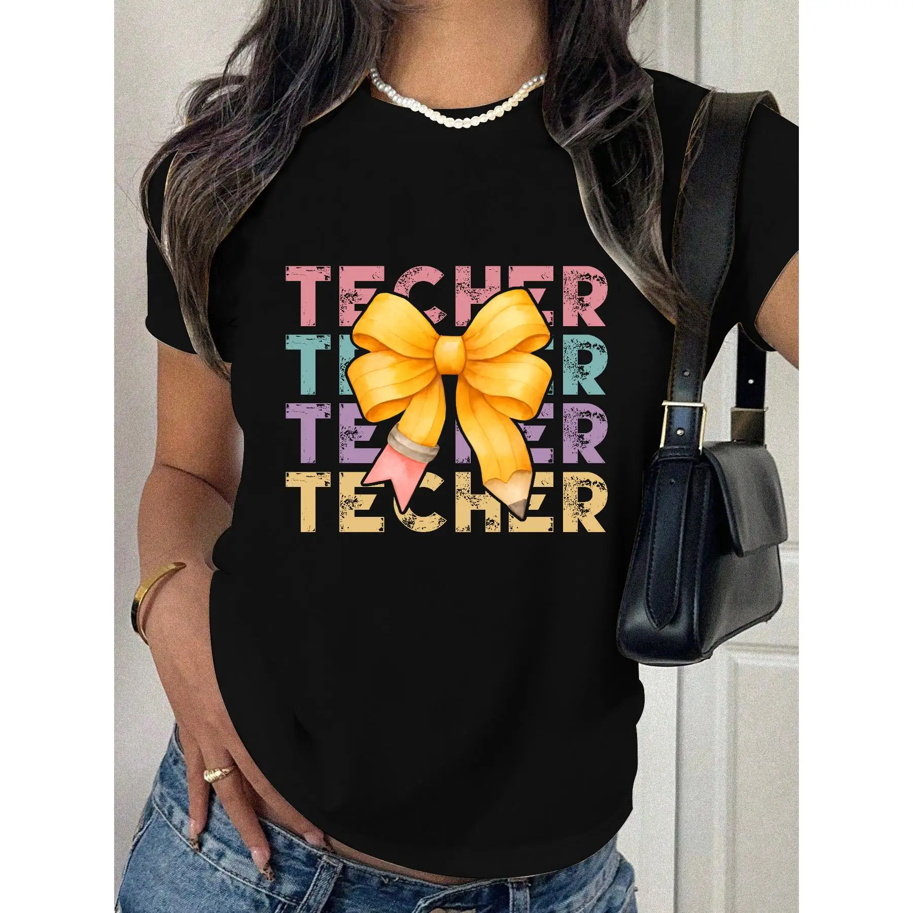 

"Vintage Teacher T-Shirt for Women | Retro Pencil & Bow Graphic Tee | Back To School Educator Gift | Funny Cute Top"