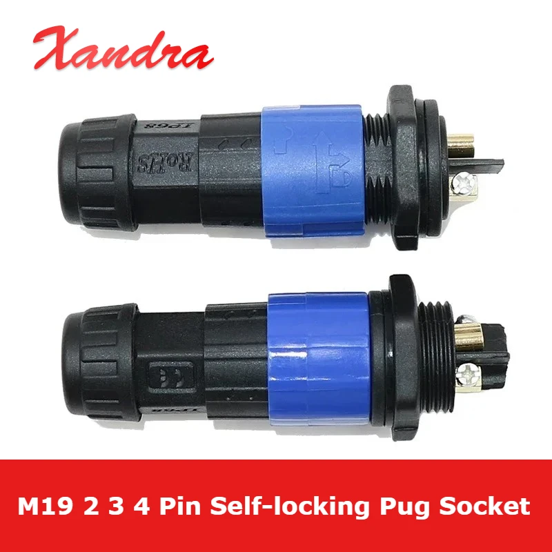 Waterproof M19 Self-locking Aviation Pug Socket IP68 LED Power Connector UL/TUV Certified 2 3 4 Pin Panel Male Female Connector