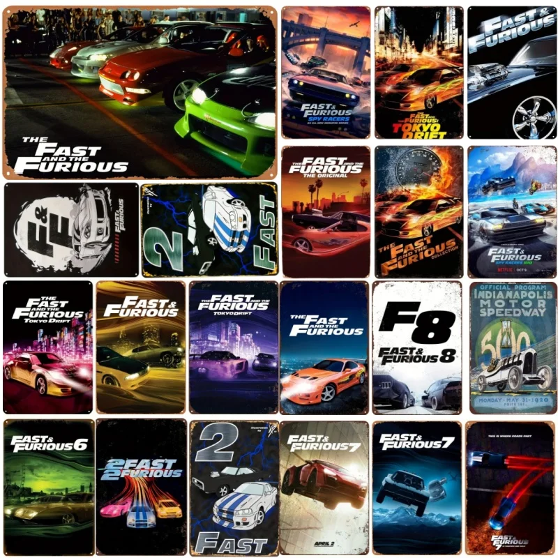 Vintage Metal Tin Poster Fast Furious Vintage Car Metal Tin Sign Perfect for Man Cave Garage Bar Restaurant Cafe Club Wall Decor