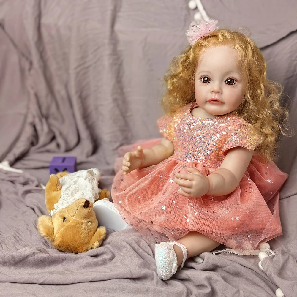 Implanted Gold Curls Bebe Reborn Doll Full Silicone Body Realistic Baby Dolls Reborn Painted Skin Kids Birthday Gift Toy