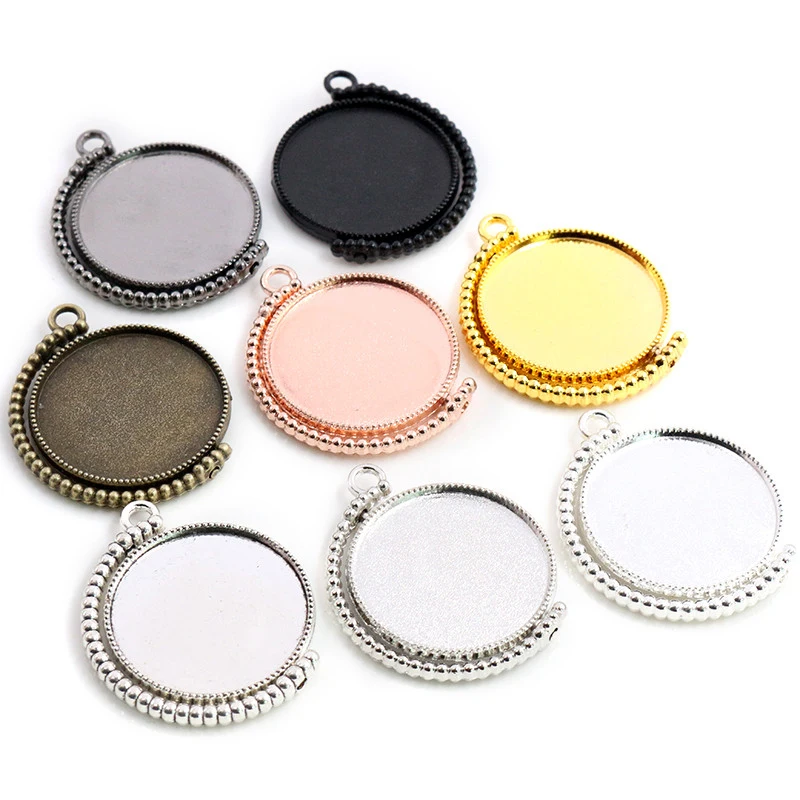 5pcs 20mm 25mm 30mm Inner Size Rotation Double Side Rhodium 8 Colors Cameo Cabochon Base Setting Charms New Fashion Pendant