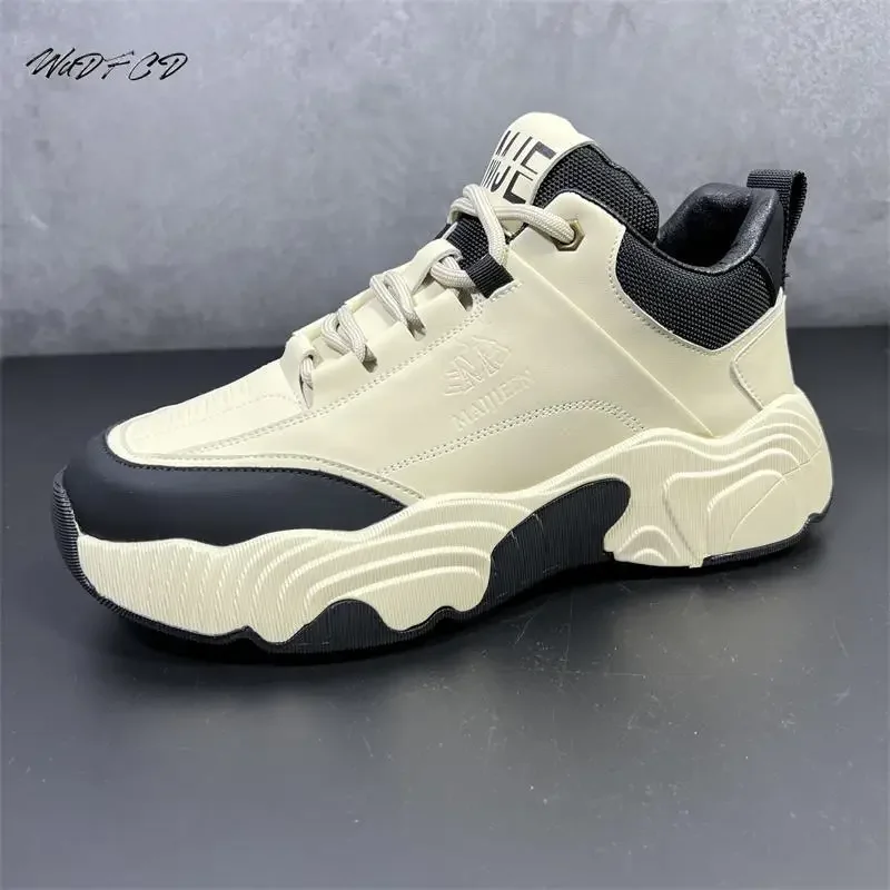 Chunky Sneaker Plus Size 45 46 Men Running Shoes Fashion Casual Secondary Leather Cowhide Upper Height Increased Platform Shoes